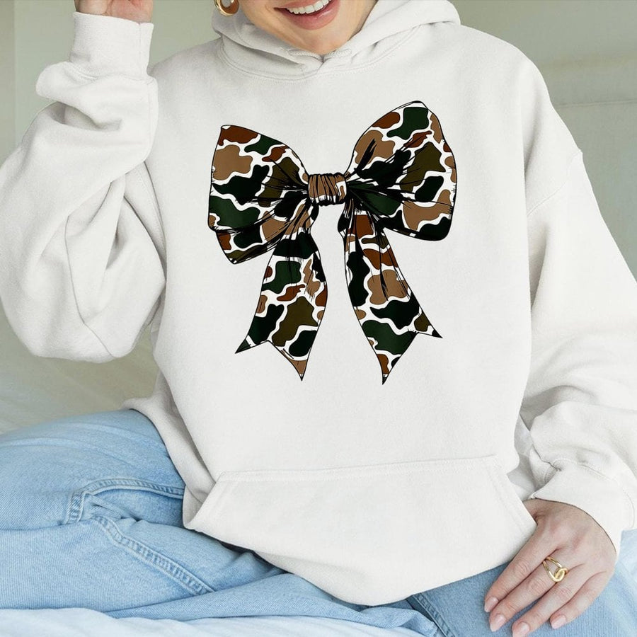 Camo Bow Hoodie | Coquette Aesthetic Graphic Sweatshirt | Premium Cotton Blend | Gift For Her Trendy Loungewear