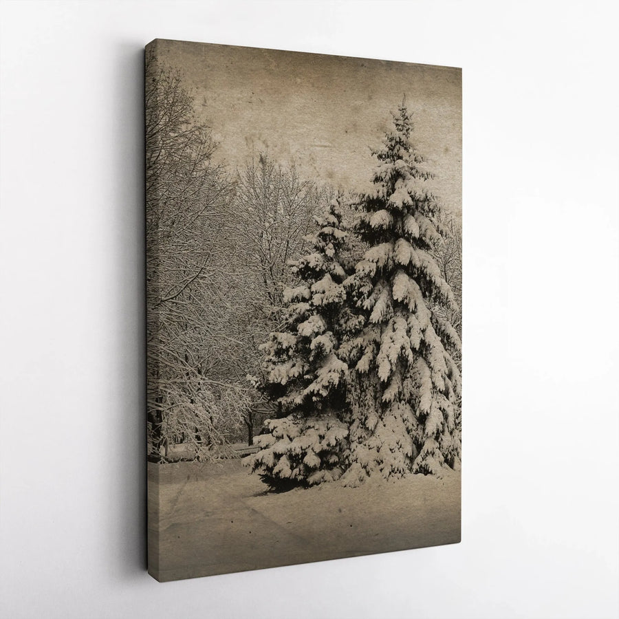 Winter Pine Trees Canvas Wall Art | Vintage Sepia Forest Landscape Print | Gallery-Quality 1.25" Profile | Rustic Home Decor Gift for Nature Lovers