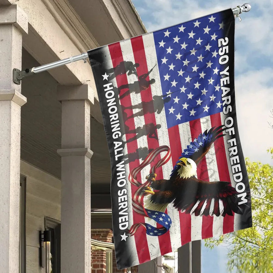 Patriotic USA House Flag | Honoring Veterans 250th Anniversary Eagle | Premium Double-Sided Polyester | Collector's Gift for Patriots