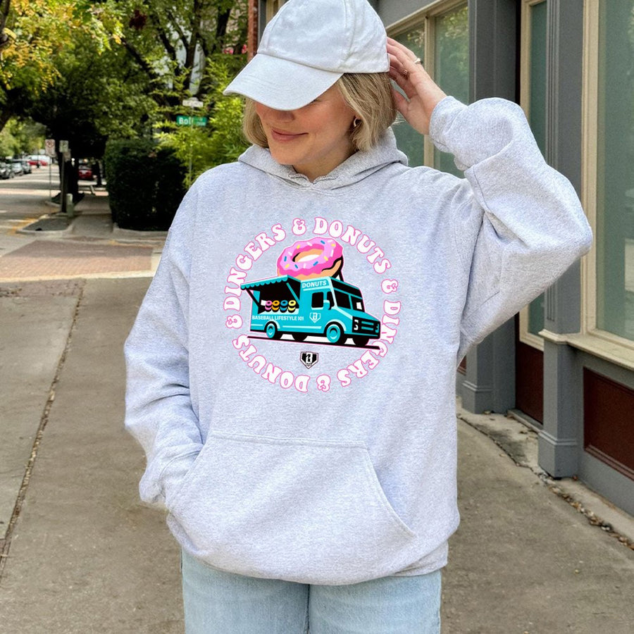 Baseball Donut Truck Hoodie | Funny Food Graphic Pullover | Soft Cotton-Polyester Blend | Sporty Gift For Baseball Fans & Players