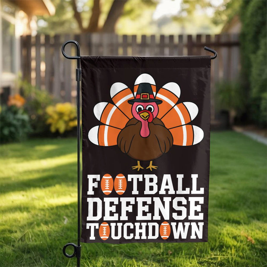Thanksgiving Garden Flag | Funny Football Turkey Pilgrim Design | Weather-Resistant Polyester Decor | Seasonal Yard Sign for Football Fans