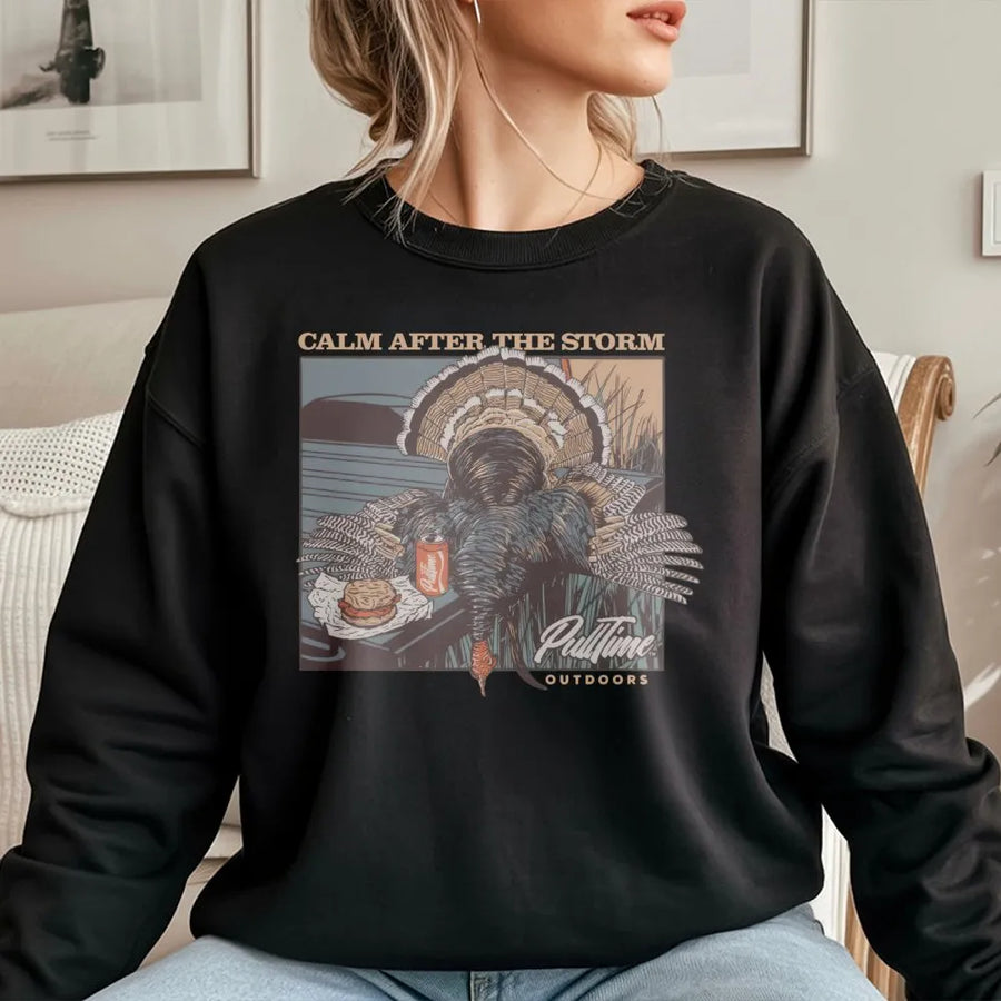 Turkey Hunting Sweatshirt | Calm After The Storm Nature Graphic | Premium Cotton Blend | Gift For Hunter Outdoorsman