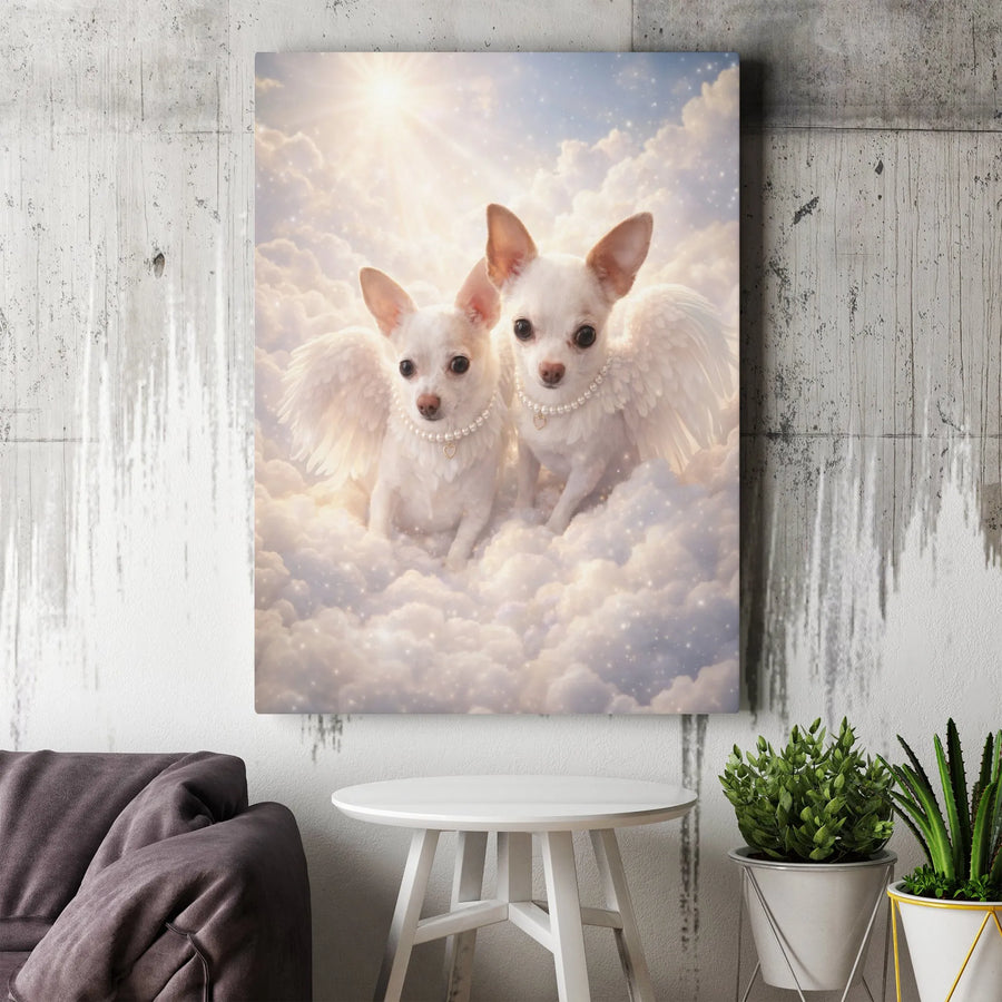 Chihuahua Angel Canvas Wall Art | Rainbow Bridge Pet Portrait | Premium Gallery Wrapped Canvas | Dog Memorial Sympathy Gift for Owner