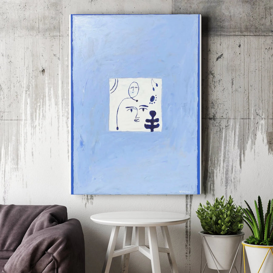 Abstract Line Art Vertical Canvas | Minimalist Blue Portrait Illustration | Premium 1.25" Thick Gallery Wrap | Contemporary Home & Office Decor Gift