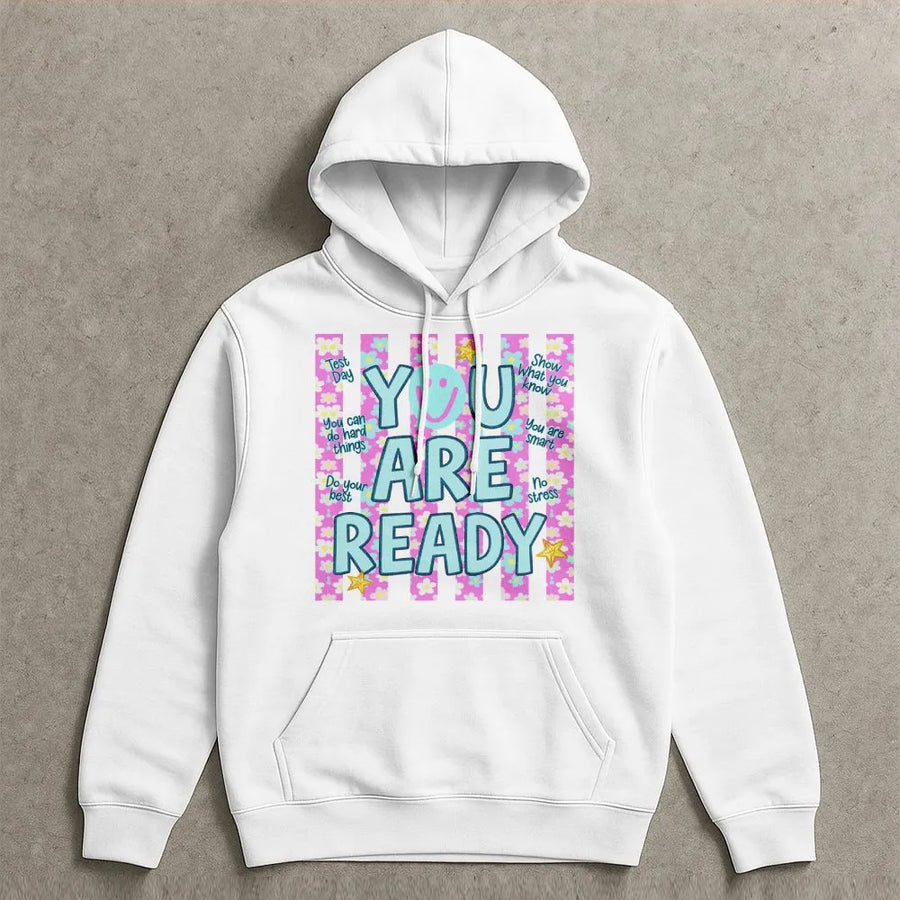 Motivational Test Day Hoodie | Retro 'You Are Ready' Smiley Graphic | Soft Unisex Pullover | State Testing Teacher & Student Gift