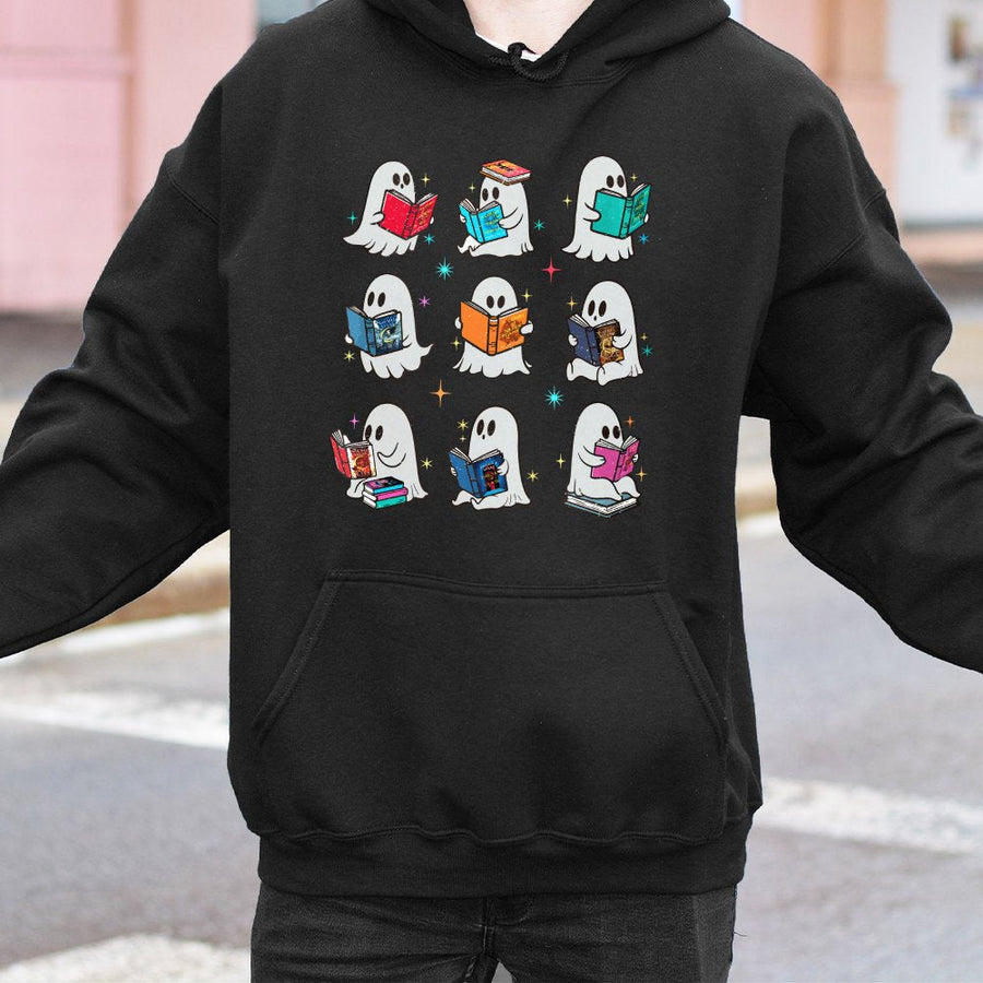 Ghost Reading Hoodie | Cute Bookworm Library Graphic | Premium Cotton Blend | Gift For Book Lovers, Librarians, English Teachers