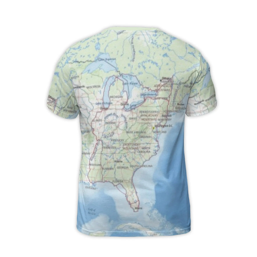 Eastern United States Map T-Shirt | Geography Lover 3D Graphic Tee | Premium Stretch Jersey | Unique Travel Gift For Men And Women