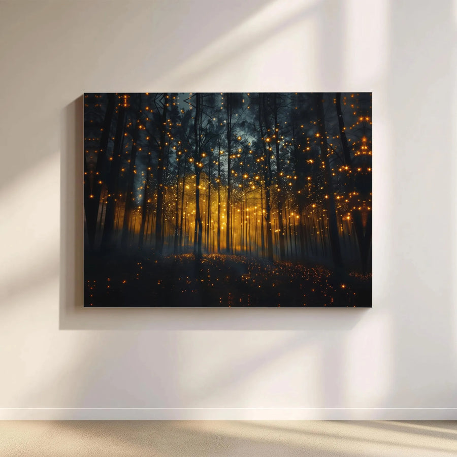 Enchanted Forest Canvas Wall Art | Glowing Fireflies Landscape | Premium Gallery Wrapped Print | Nature Home Decor Gift for Nature Lovers