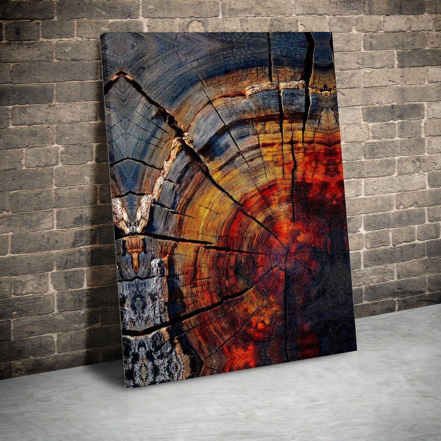 Abstract Tree Rings Canvas Wall Art | Fiery Wood Grain Gallery Print | 1.25 Inch Premium Thick Profile | Modern Nature Home Office Decor