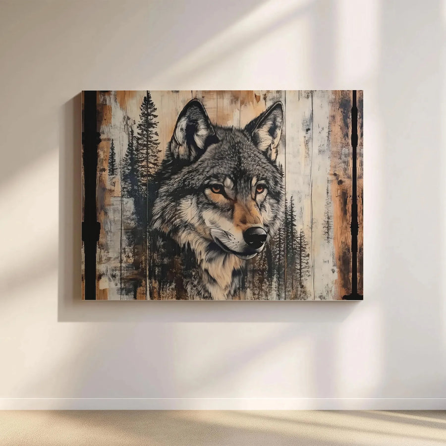 Rustic Wolf Canvas Wall Art | Pine Forest Wilderness Portrait | 1.25 Inch Thick Gallery Wrap | Nature Home Decor Gift For Wildlife Lovers