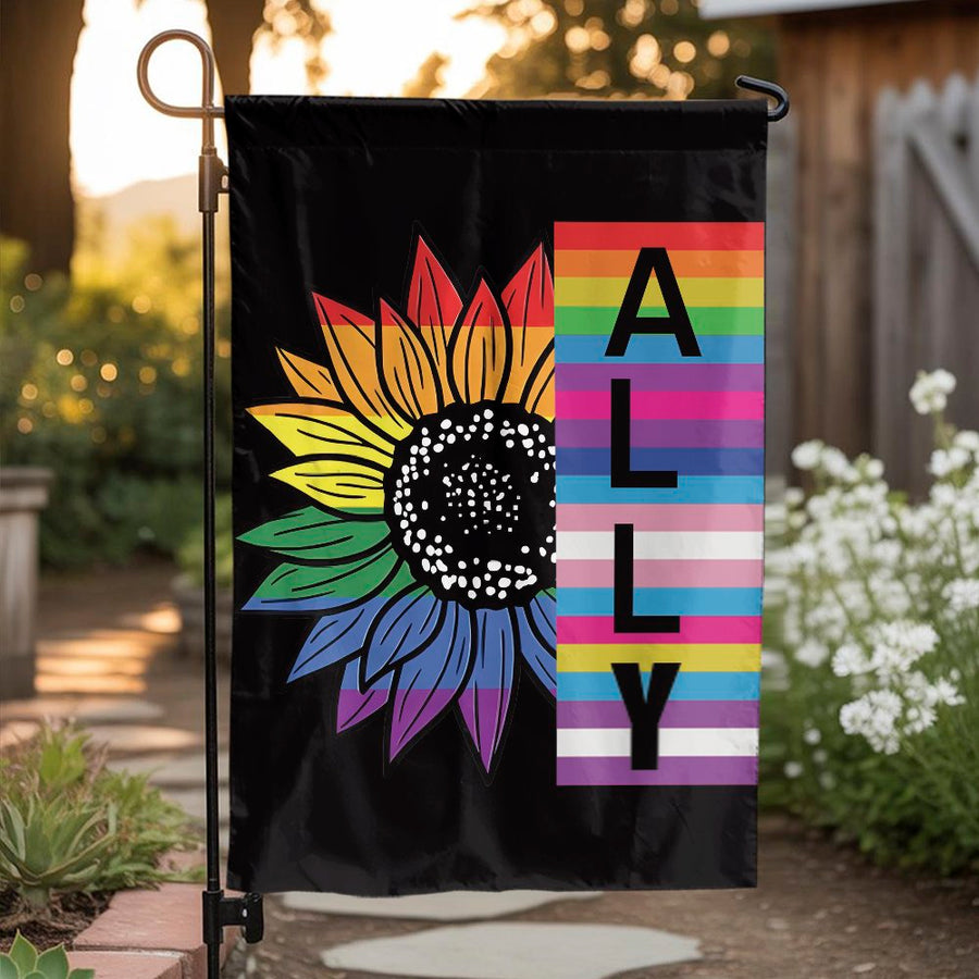 LGBTQ Ally Garden Flag | Sunflower Pride Month Outdoor Decor | Durable Polyester Two-Sided Yard Banner | Premium Inclusive Gift for Home