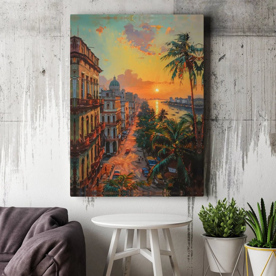 Havana Cuba Canvas Wall Art | Vintage Cuban Cityscape Painting | Premium Gallery-Quality Print | Caribbean Travel Home Decor Gift