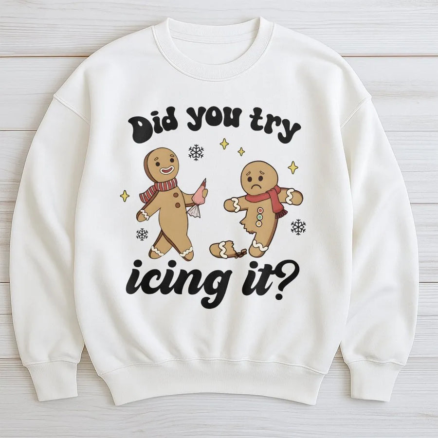 Funny Gingerbread Christmas Sweatshirt | Did You Try Icing It Physical Therapy Pun | Premium Cotton Blend | Gift for Physical Therapist & Trainer