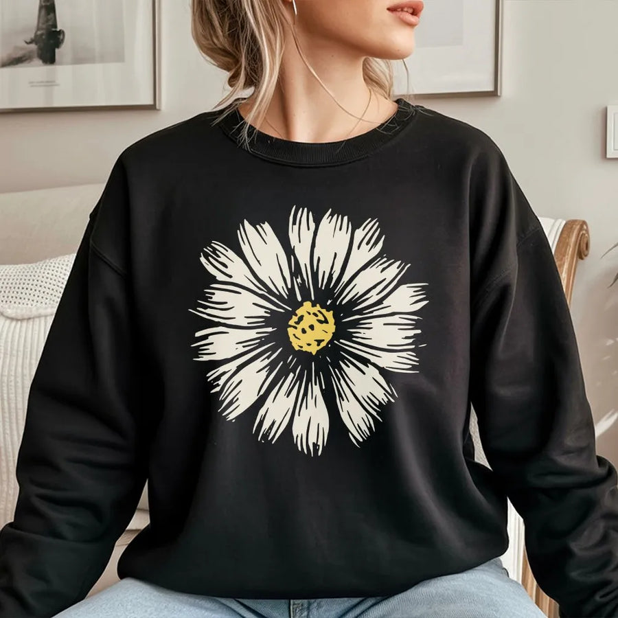 Daisy Sweatshirt | Boho Wildflower Graphic | Premium Cotton Blend | Aesthetic Gift for Plant Lovers and Gardeners