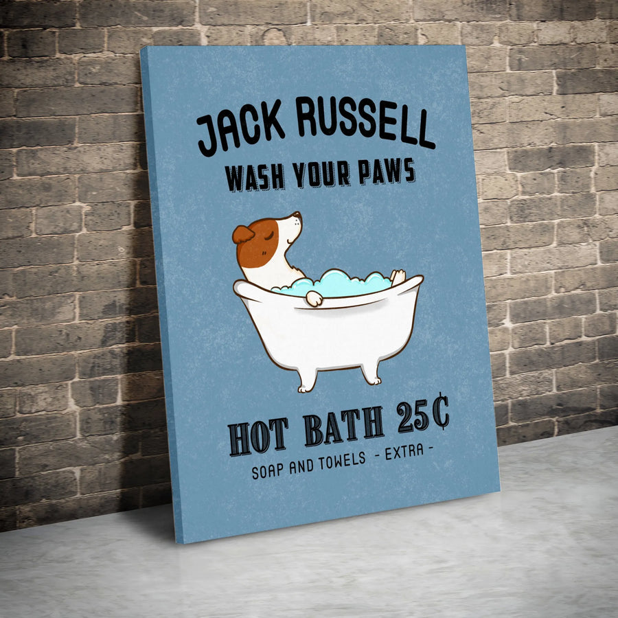 Jack Russell Terrier Wall Art | Wash Your Paws Bathtub Dog Print | Premium 1.25" Gallery Canvas | Cute Bathroom Decor Gift For Dog Lovers