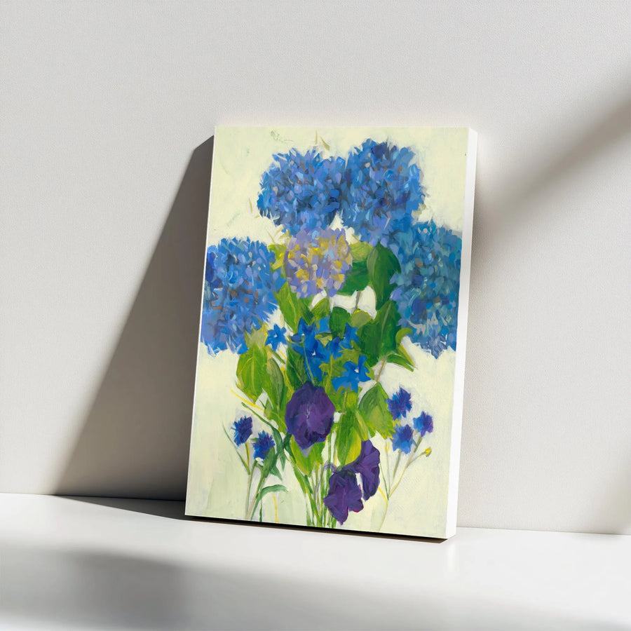 Blue Hydrangea Canvas Wall Art | Vintage Botanical Bouquet Painting Print | Premium Gallery Wrapped Canvas | Farmhouse Living Room Decor Gift