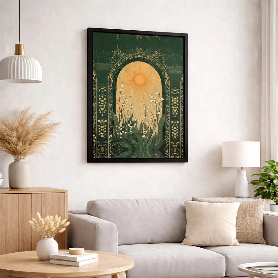 Lily Of The Valley Wall Art | Vintage Archway Floral Canvas Print | Premium Gallery Wrapped Decor | Botanical Sun Garden Gift For Her