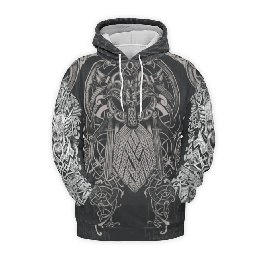 Viking Norse Mythology Hoodie | Mjolnir Thor Hammer & Odin Runes Design | Soft Brushed Fleece Polyester | Unisex Premium Graphic Streetwear Gift