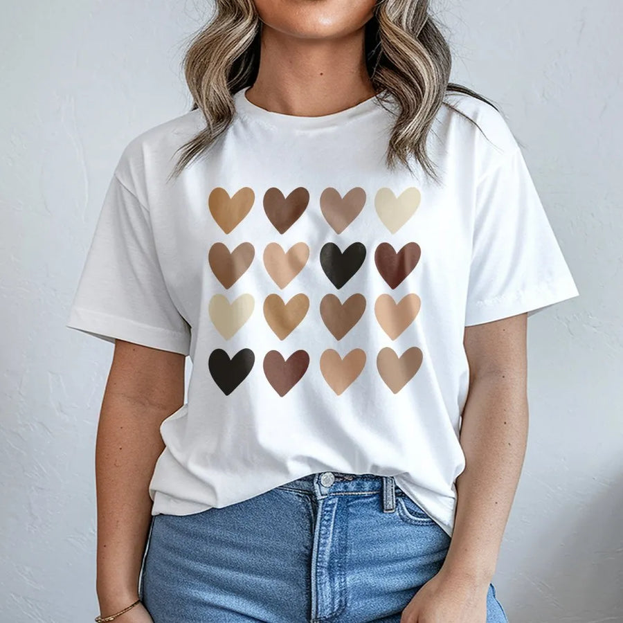 Diversity Hearts T-Shirt | Skin Tone Equality Heart Design | Premium Soft Cotton Tee | Inclusive Fashion Gift for Social Justice Advocates