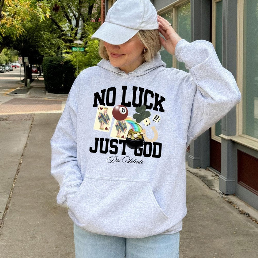 No Luck Just God Hoodie | Christian Faith Graphic Sweatshirt | Premium Cotton-Blend Apparel | Religious Gift for Men and Women