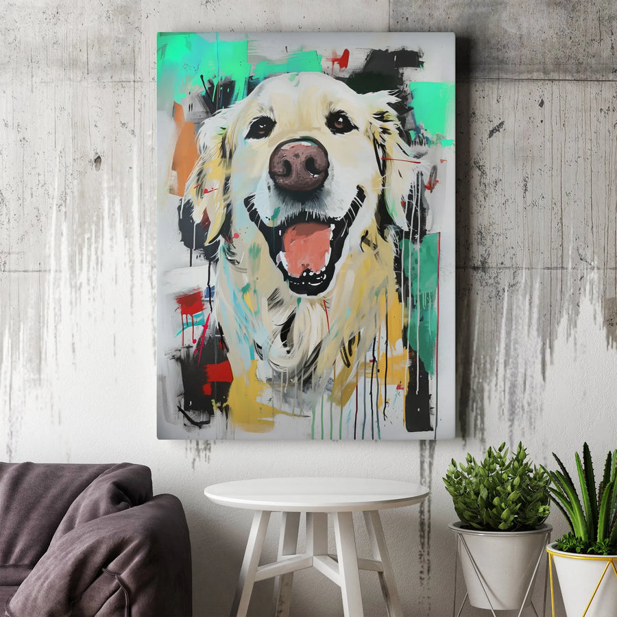 Golden Retriever Canvas Wall Art | Colorful Abstract Graffiti Dog Portrait | Premium 1.25-Inch Gallery Wrap | Modern Home Decor Gift for Dog Lovers
