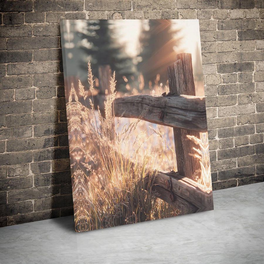 Rustic Farmhouse Wall Art | Golden Hour Field Fence Canvas Print | Premium Gallery Wrap Decor | Farmhouse Living Room Bedroom Gift