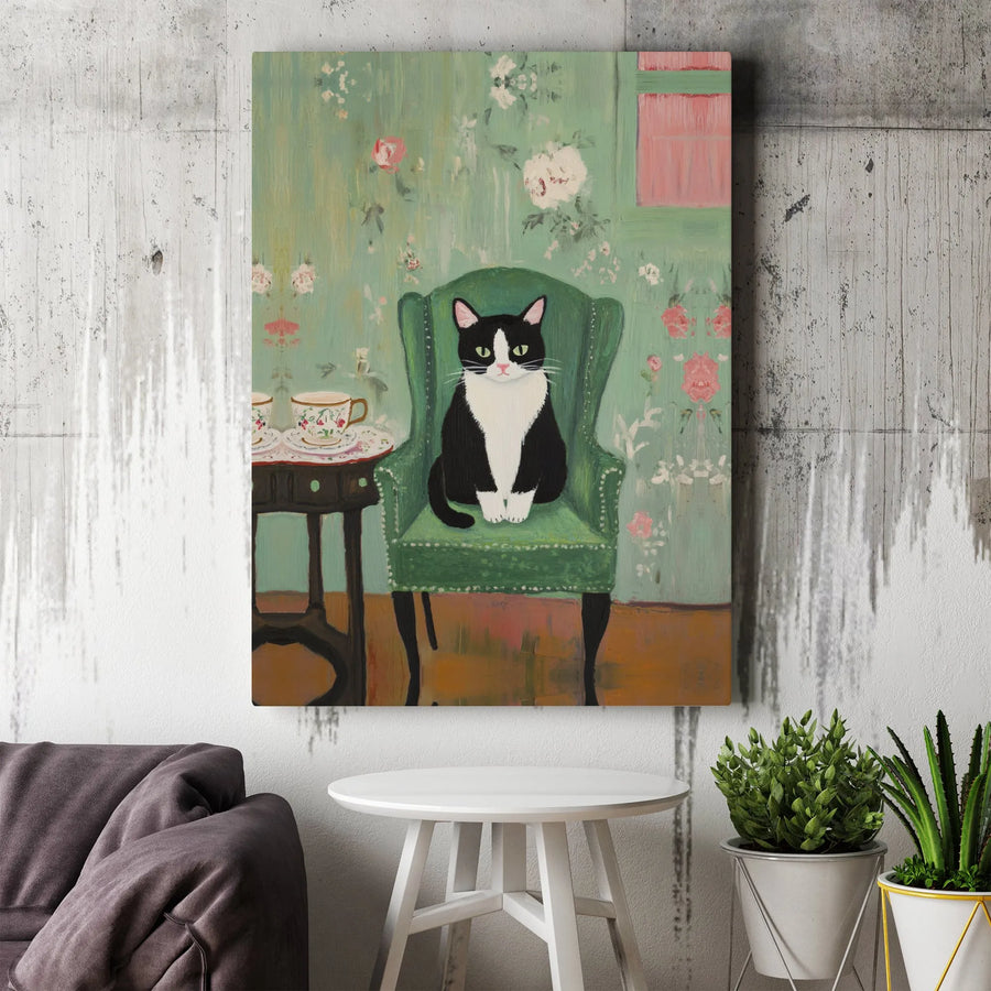 Tuxedo Cat Wall Art | Whimsical Floral Garden Aesthetic | Premium 1.25-Inch Gallery Canvas | Unique Cat Lover Gift Idea