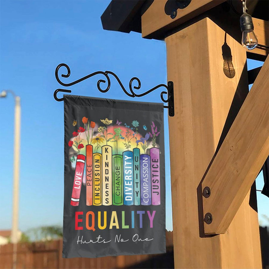 Equality Garden Flag | Floral Books Diversity Pride Decor | Durable Polyester Outdoor Yard Flag | Inclusive Social Justice Home Gift