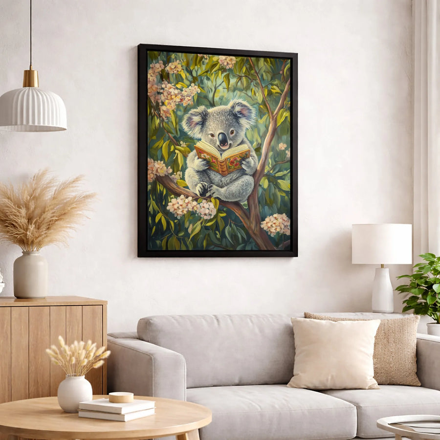 Koala Reading Book Canvas Print | Whimsical Animal Wall Art | Premium Gallery Wrapped Decor | Nursery Or Library Gift For Kids