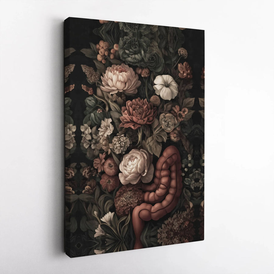 Anatomy Floral Canvas Print | Dark Botanical Intestines Art | Premium Gallery Wrapped Wall Decor | Unique Medical Office Gift for Doctor
