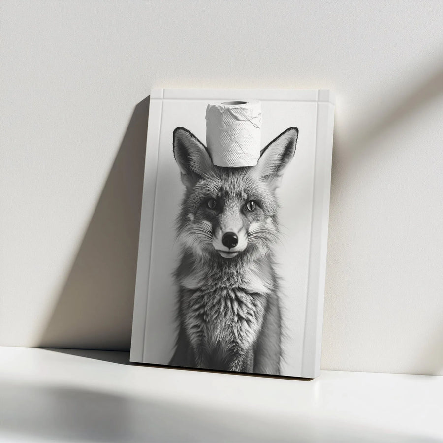 Funny Fox Wall Art | Bathroom Decor with Toilet Paper Roll | Gallery Wrapped Canvas | Whimsical Animal Portrait Gift for Bathroom