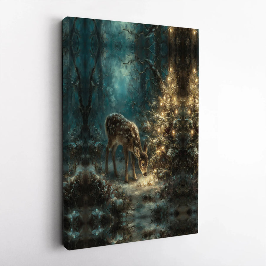 Magical Winter Fawn Canvas Wall Art | Christmas Forest Deer Print | Premium Gallery Wrapped Decor | Enchanted Holiday Home Gift