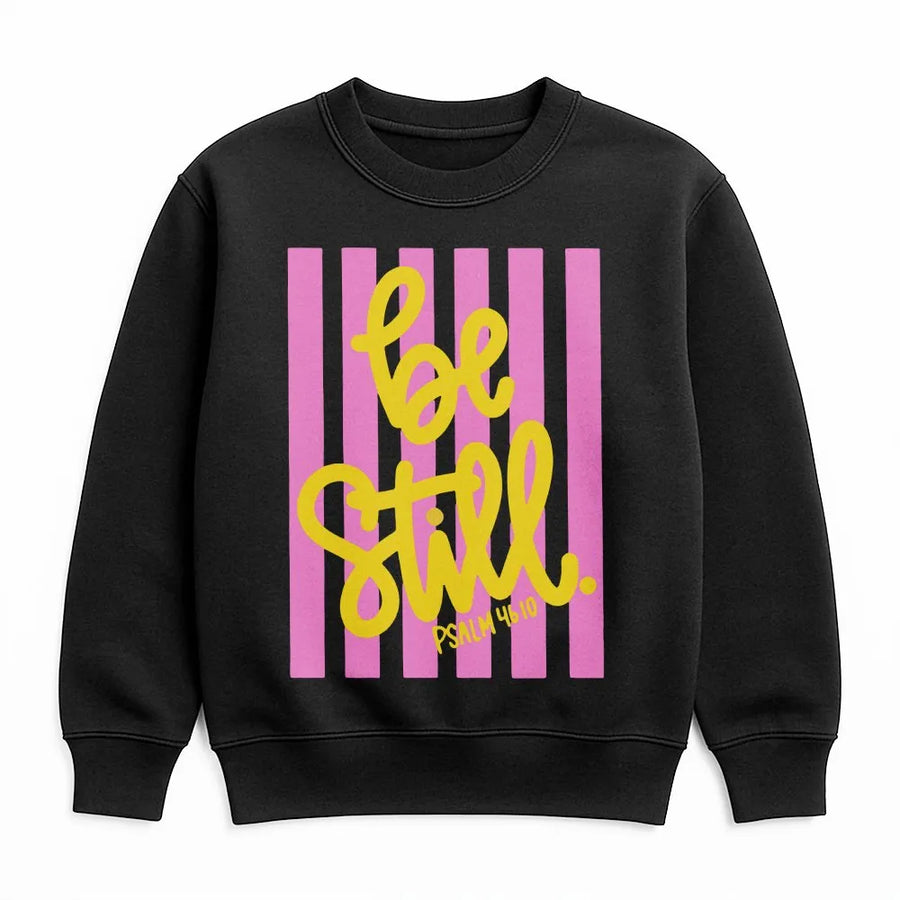 Be Still Sweatshirt for Women | Coquette Pink Stripe Faith Design | Soft Cotton Religious Apparel | Christian Gift for Her