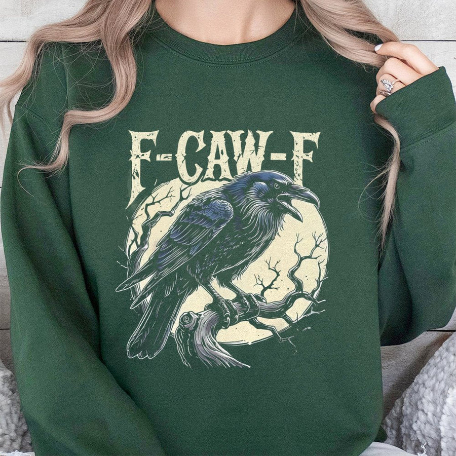 Raven Sweatshirt | F-Caw-F Funny Crow Pun Graphic Design | Premium Cotton Blend Crewneck | Gothic Aesthetic Gift For Bird Lovers