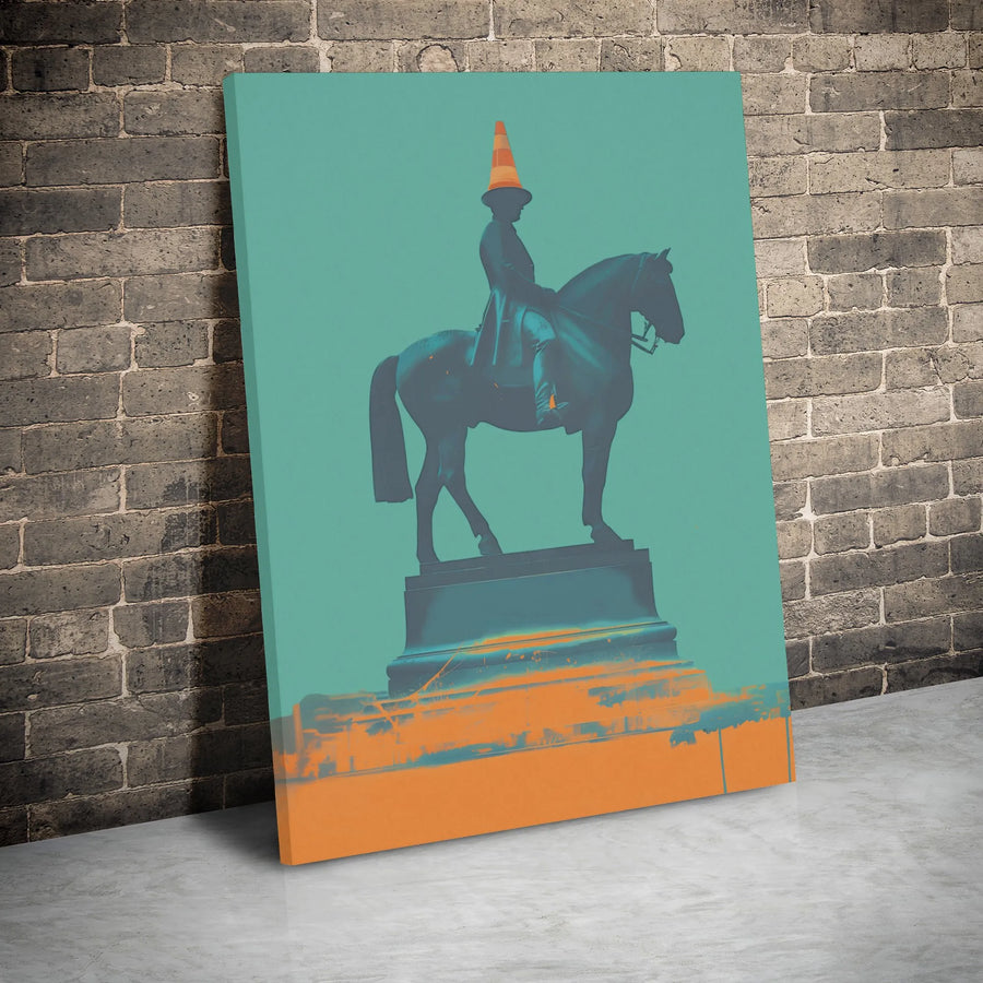 Glasgow Duke Of Wellington Canvas | Iconic Statue With Traffic Cone Art | Premium 1.25" Gallery Wrap | Unique Scotland Home Decor Gift