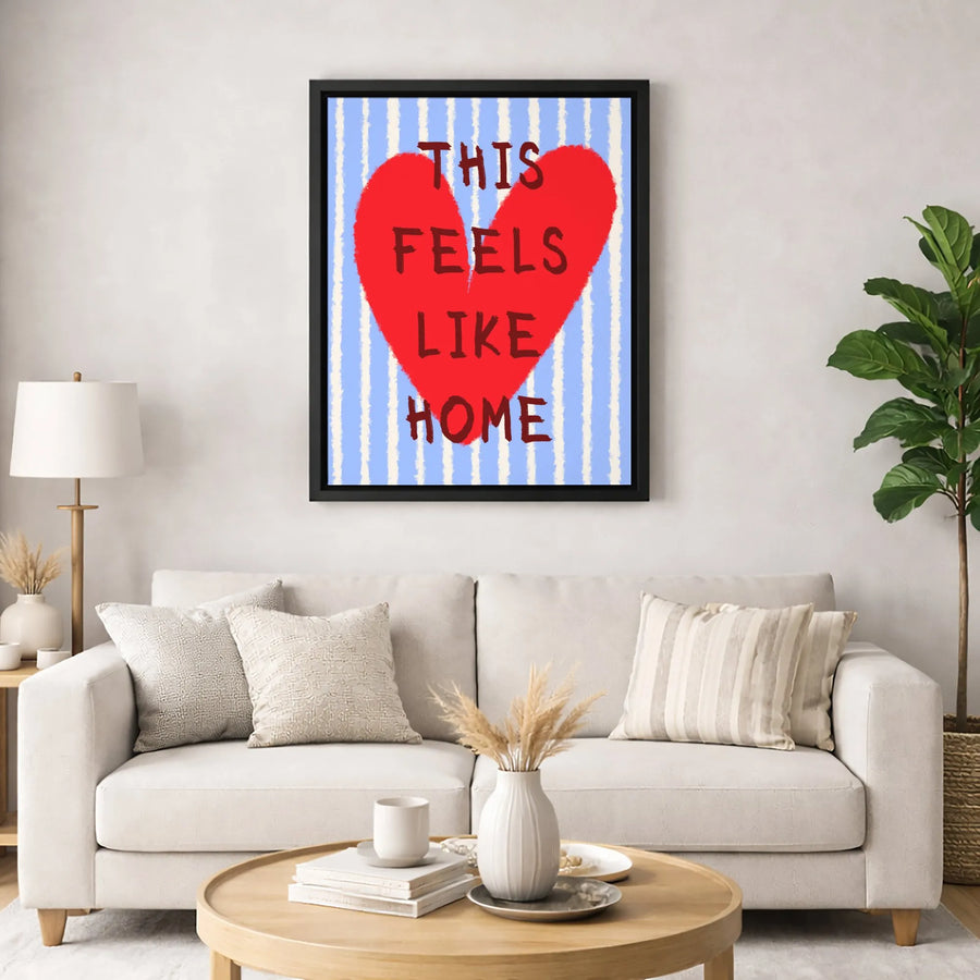 This Feels Like Home Wall Art | Red Heart Striped Canvas Print | Gallery-Quality Premium Decor | Heartwarming Gift for Housewarming