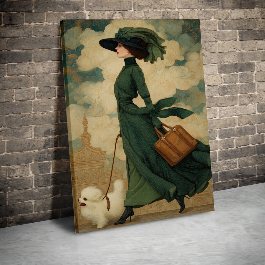 Vintage Fashion Illustration Canvas Print | Elegant Woman in Green Dress Art | Premium Gallery Wrapped Canvas | Belle Epoque Style Home Decor Gift