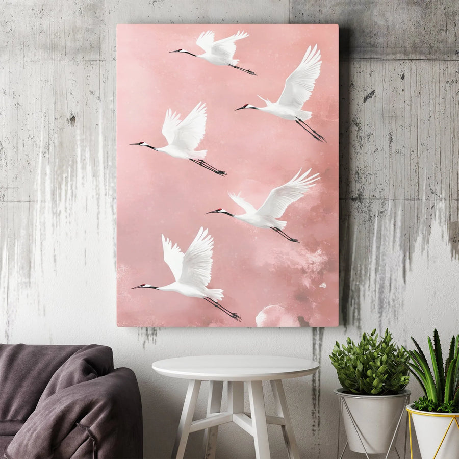 Japanese Crane Wall Art | Minimalist Bird Canvas Print | Fade-Resistant Gallery Wrapped Decor | Zen Living Room Aesthetic Gift