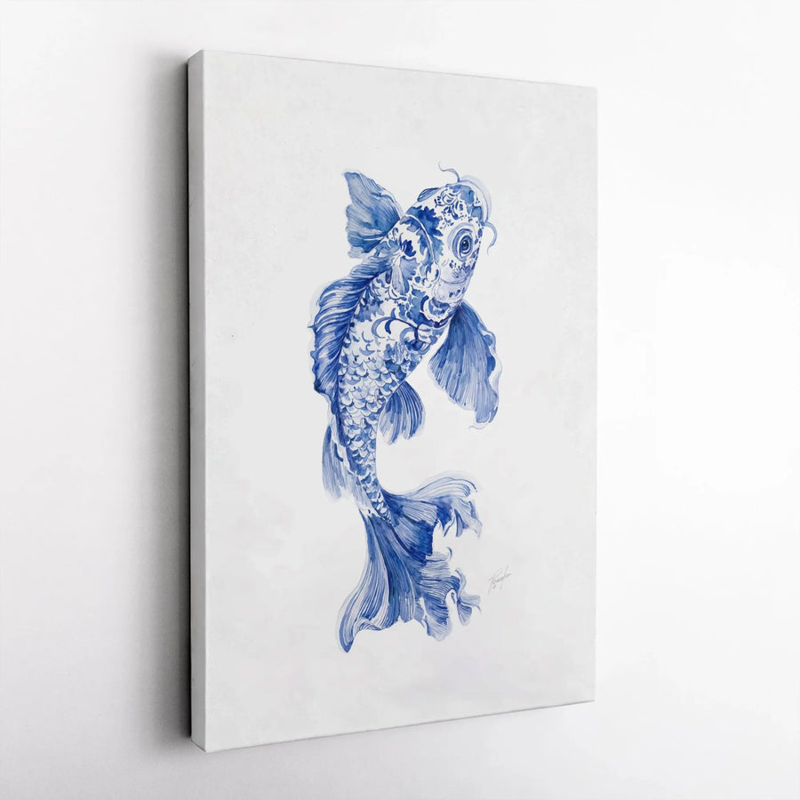 Koi Fish Canvas Wall Art | Asian Inspired Watercolor Fish Print | Premium Gallery Wrapped Canvas | Modern Zen Home Decor Gift