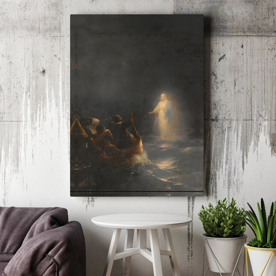 Jesus Walking On Water Canvas Print | Religious Biblical Storm Art | Premium Gallery Wrapped Wall Decor | Christian Home Gift For Believers