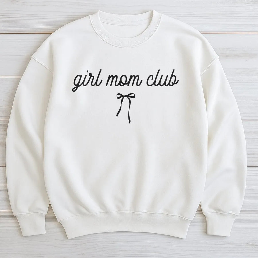 Girl Mom Club Sweatshirt | Coquette Aesthetic with Bow Graphic | Premium Cotton-Blend | Mother's Day Gift for New Girl Moms
