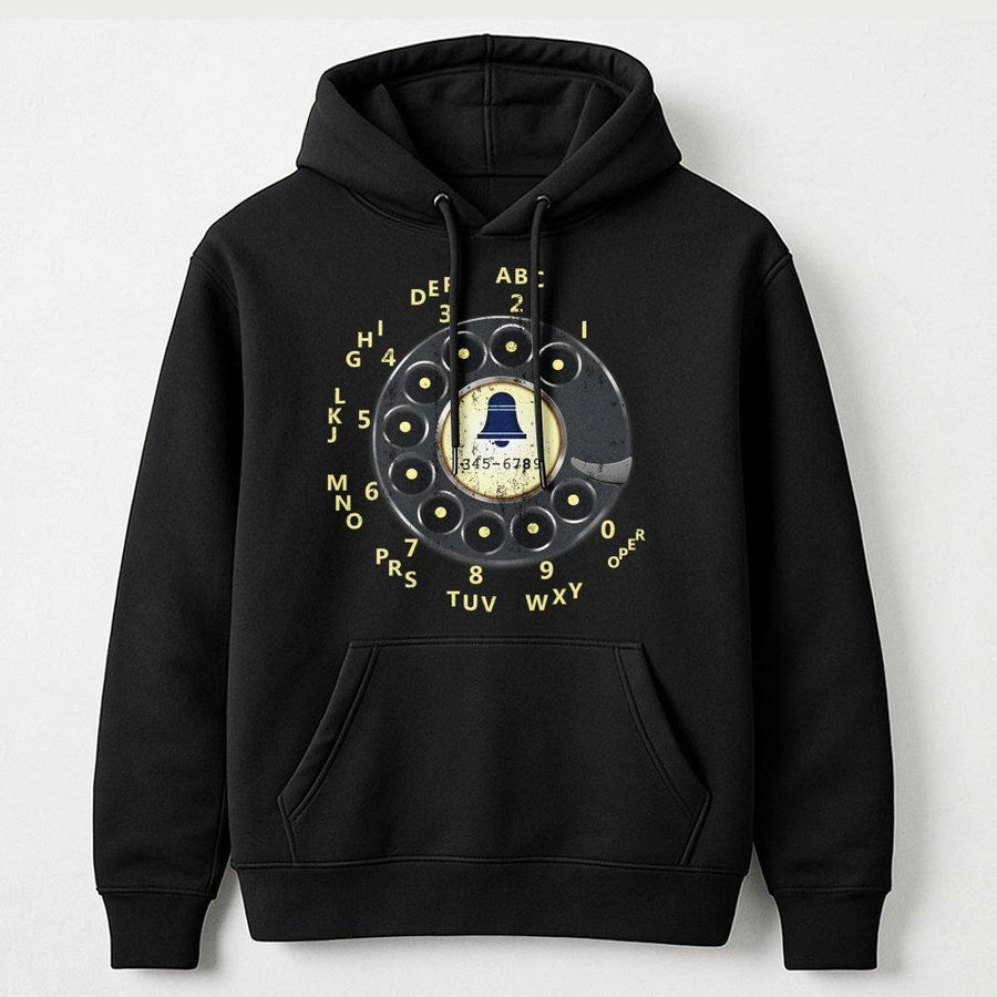Vintage Rotary Phone Hoodie | Retro Telephone Dial Graphic | Premium Cotton Blend Unisex Sweatshirt | Gift for Tech Nostalgia Lovers