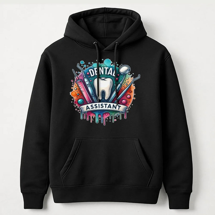 Dental Assistant Hoodie | Colorful Watercolor Tooth Design | Cotton-Poly Blend | Premium Gift for Dental Hygienist or Dentist Office Staff