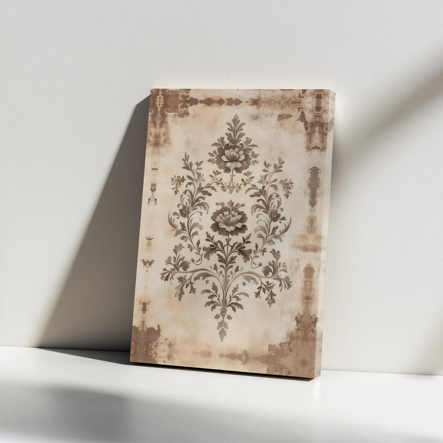 Vintage Damask Canvas Wall Art | Distressed Botanical Illustration | Premium Gallery Wrapped Canvas | Farmhouse Living Room Decor Gift