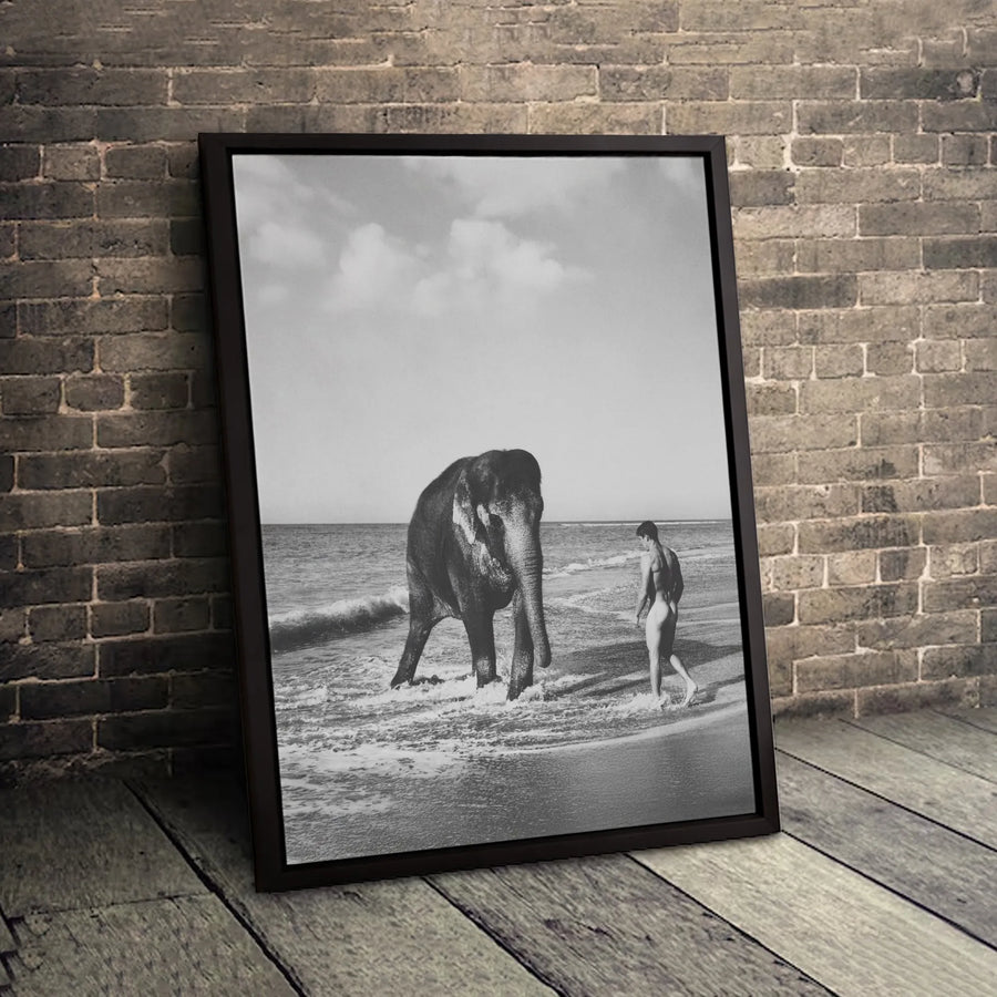 Elephant Beach Wall Art | Artistic Black and White Photography | 1.25 Inch Gallery Wrapped Canvas | Minimalist Surreal Home Decor Gift