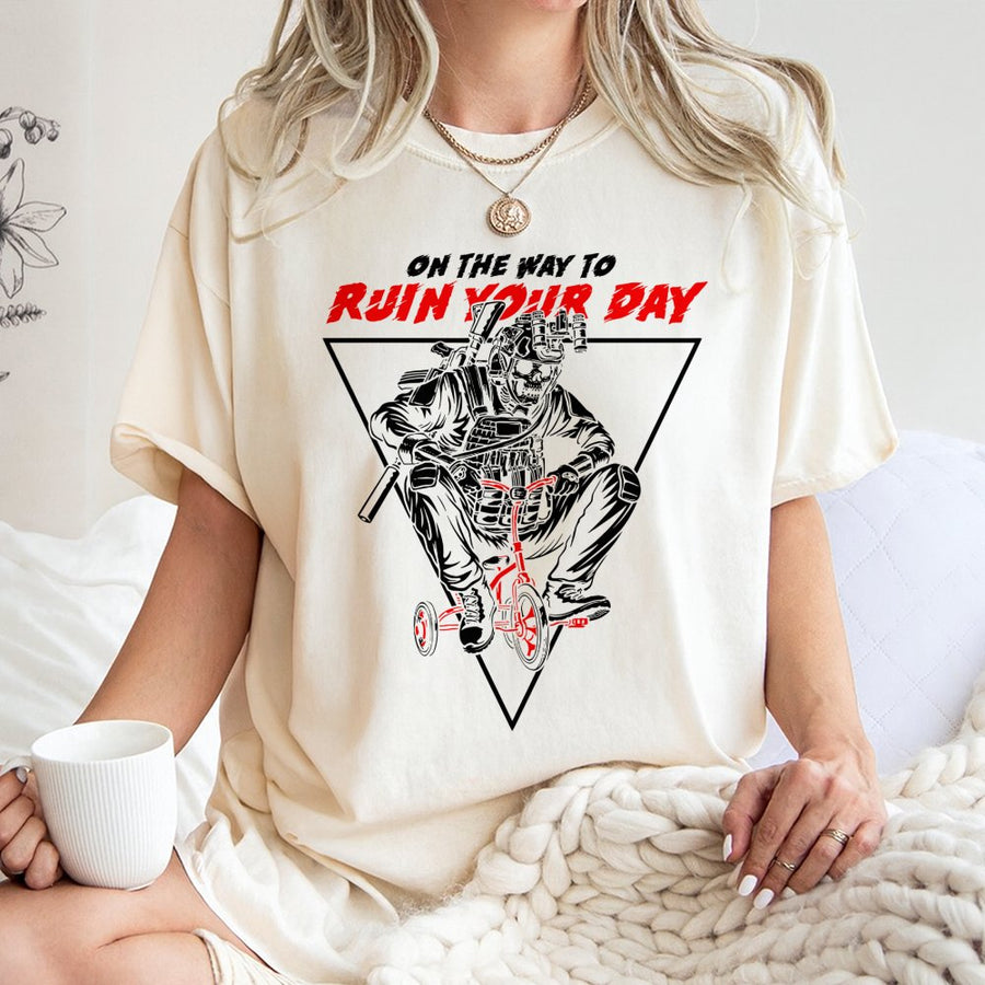 Tactical Skeleton T-Shirt | On The Way To Ruin Your Day Graphic | Premium 100% Cotton Tee | Funny Military Gift For Vets & Operators
