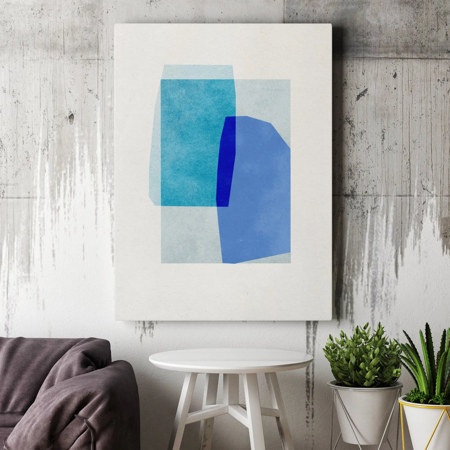 Abstract Geometric Canvas Wall Art | Modern Minimalist Blue Shapes Print | Premium Thick Gallery Wrap | Contemporary Home & Office Decor Gift