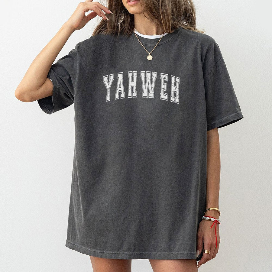 Yahweh Graphic T-Shirt | Vintage Distressed Christian Lettering | 100% Soft Cotton Premium Tee | Faith-Based Religious Gift for Men and Women