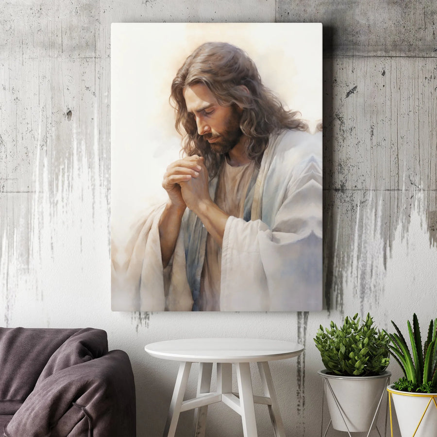 Jesus Praying Canvas Wall Art | Serene Religious Portrait | Premium Gallery-Wrapped Print | Spiritual Home Decor & Faithful Gift