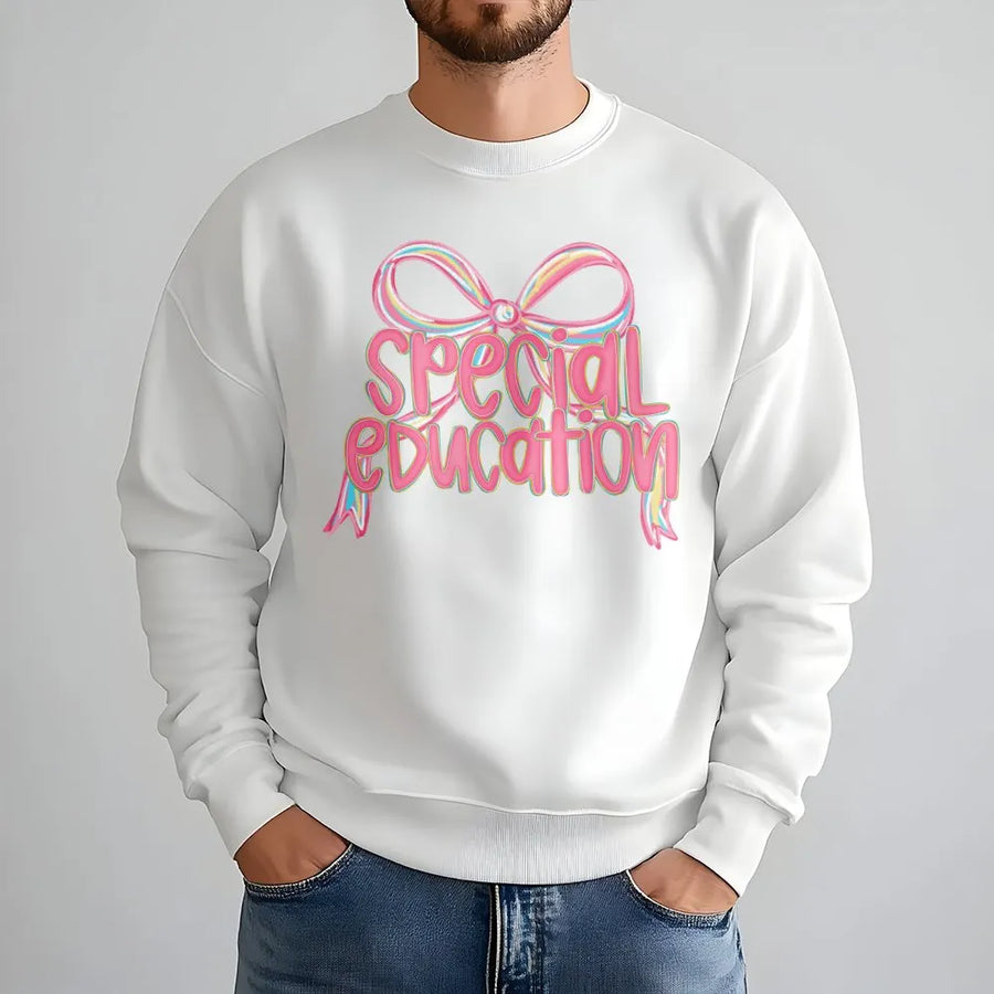 Special Education Teacher Sweatshirt | Pastel Bow Inclusion Graphic | Premium Cotton Blend Crewneck | Cute Sped Teacher Appreciation Gift